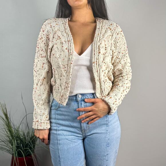 Moon & Madison Cream Confetti Knit Open Front Cropped Cardigan - Picture 6 of 9